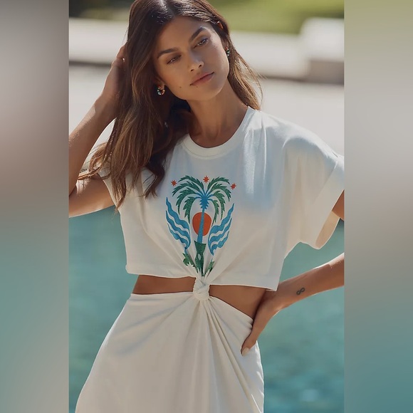 🆕 Celandine by Anthropologie Twist Front Cutout T-Shirt Dress L - Picture 2 of 4